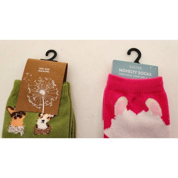 NOVELTY SOCKS-Dogs-Bunny-Green-White-Whimsical-Fun Socks-Regular Size - Picture 6 of 6